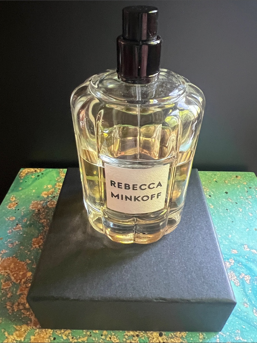 Rebecca Minkoff Clear Glass Perfume Bottle with Black Atomizer